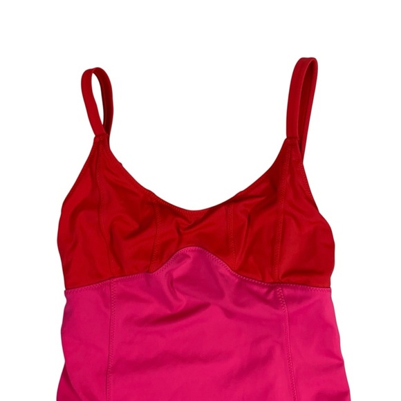 Outdoor Voices Red Pink Colorblock One Piece Swimsuit Stretch Swimwear XS - Picture 2 of 5